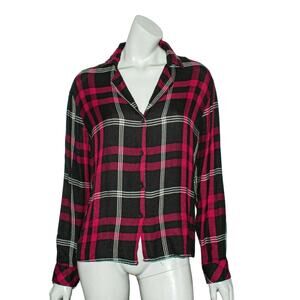 Rails Women's Flannel Shirt Red Black Plaid Camp Collar Size Small